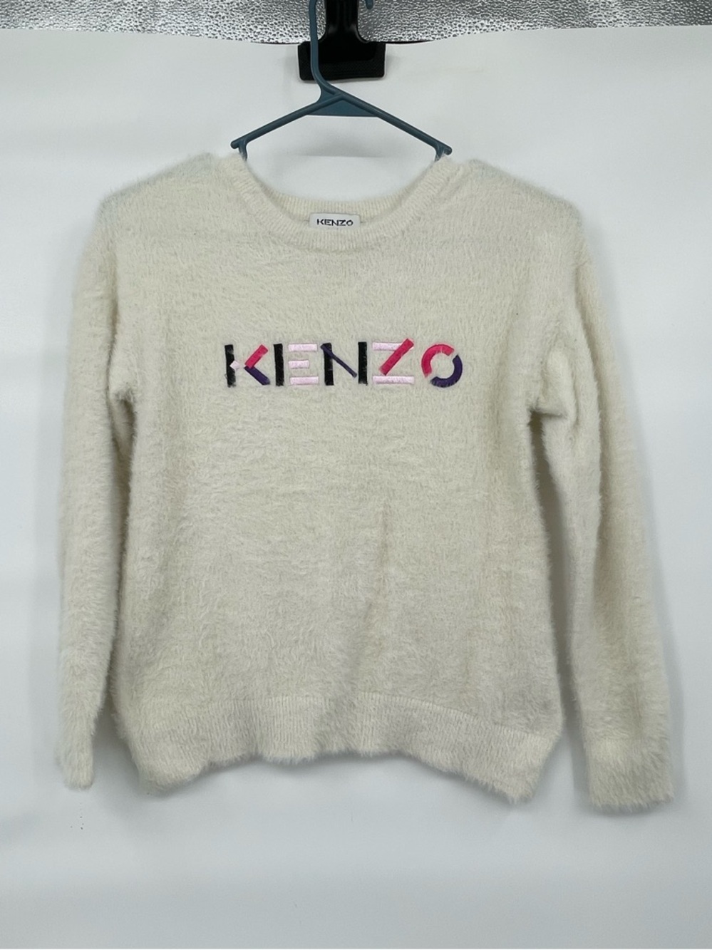 Kenzo logo cream fuzzy crew neck sweater